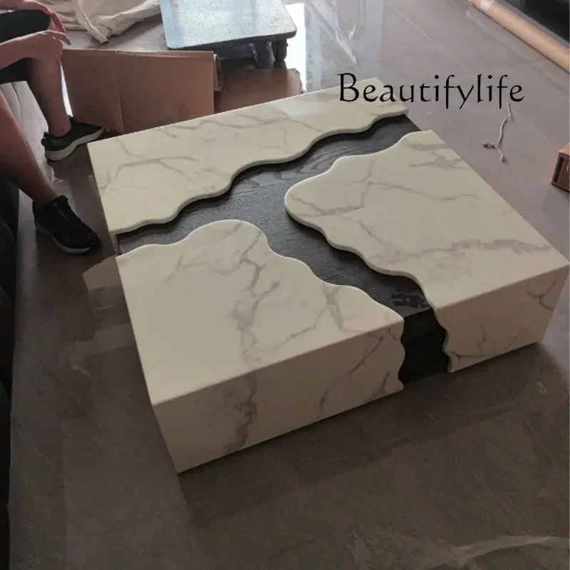 

Tu Italian-style stone slab coffee table, designer-inspired luxury, square for spacious homes, minimalist chic luxury stone coff