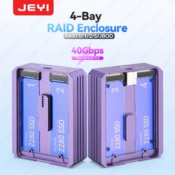 JEYI 4-Bay M.2 NVMe SSD Enclosure with TB 4/3 & USB 4 40Gbps, RAID Soft Support, High-Speed Performance Docking Station