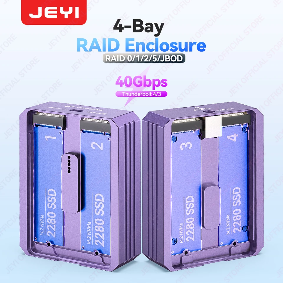 JEYI 4-Bay M.2 NVMe SSD Enclosure with TB 4/3 & USB 4 40Gbps, RAID
