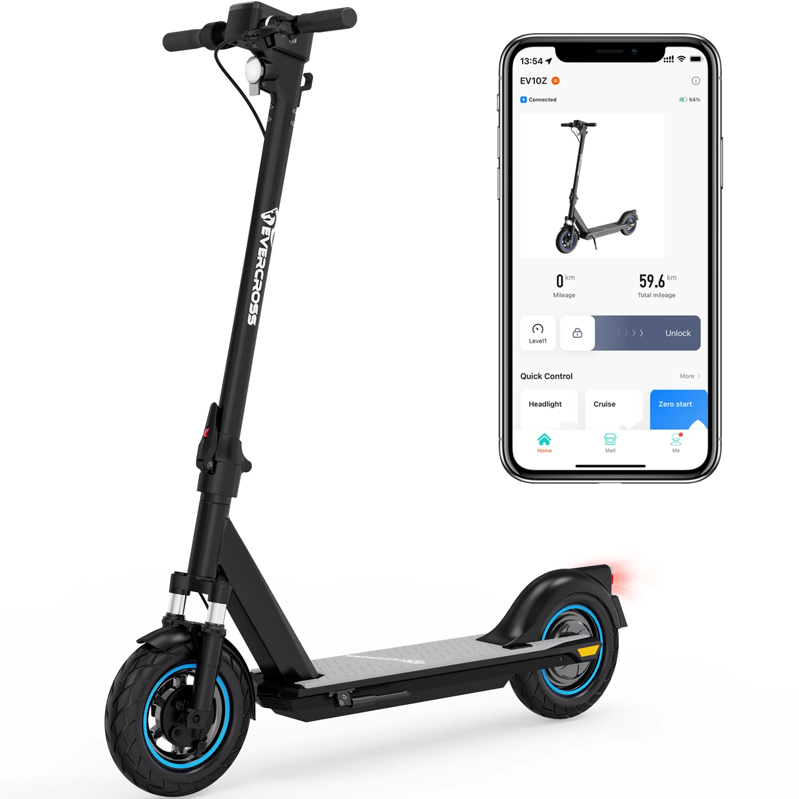 EVERCROSS EV10Z Electric Scooter, 500W Motor &35 KM Range &30 KM/H, App E-Scooter, 10" Solid Tires, Folding Electric Scooter, UL