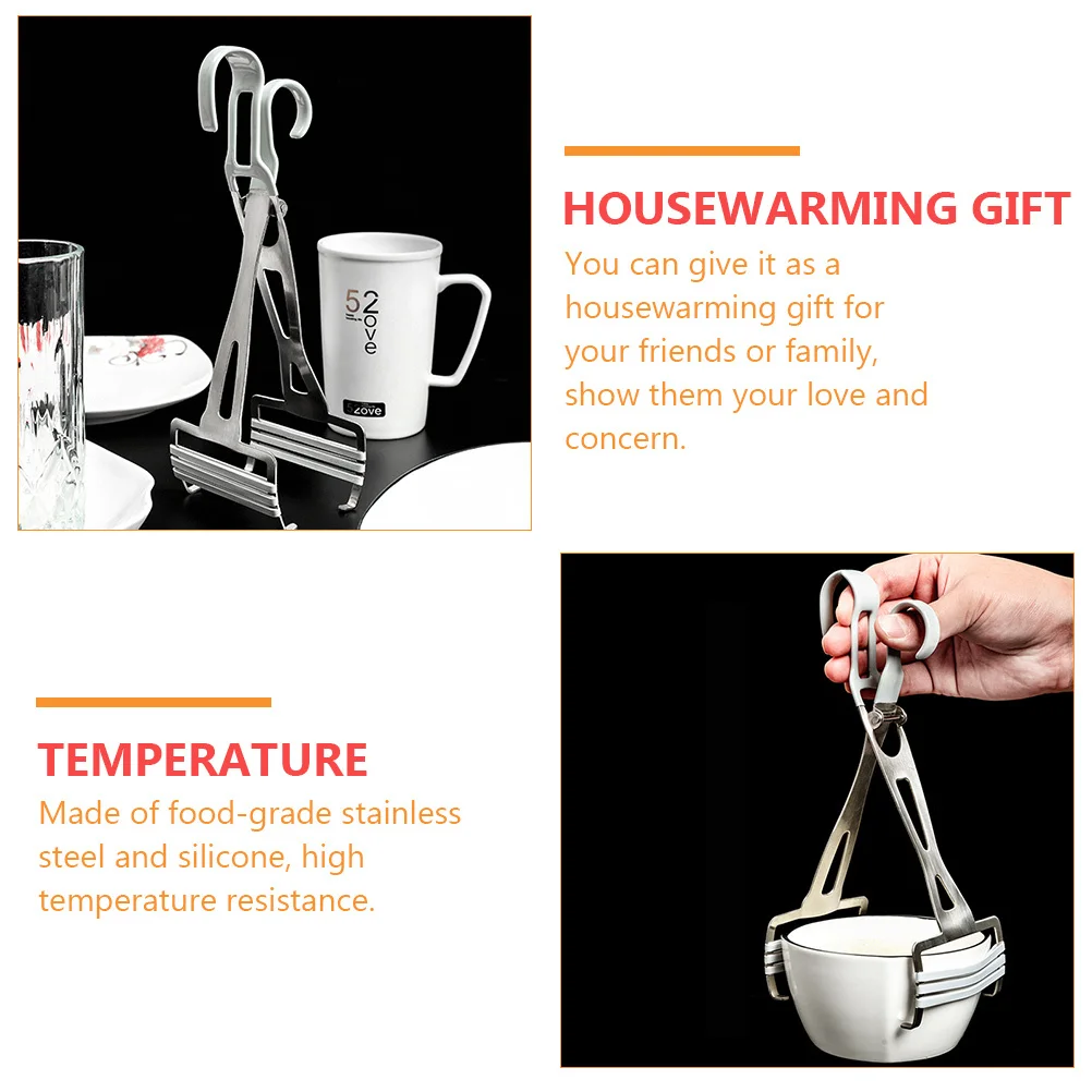 

Folding Hot Dish Clip Stainless Steel Kitchen Plate Tong Bowl Clip Food Grade Silicone Heat Resistant Dish Tong