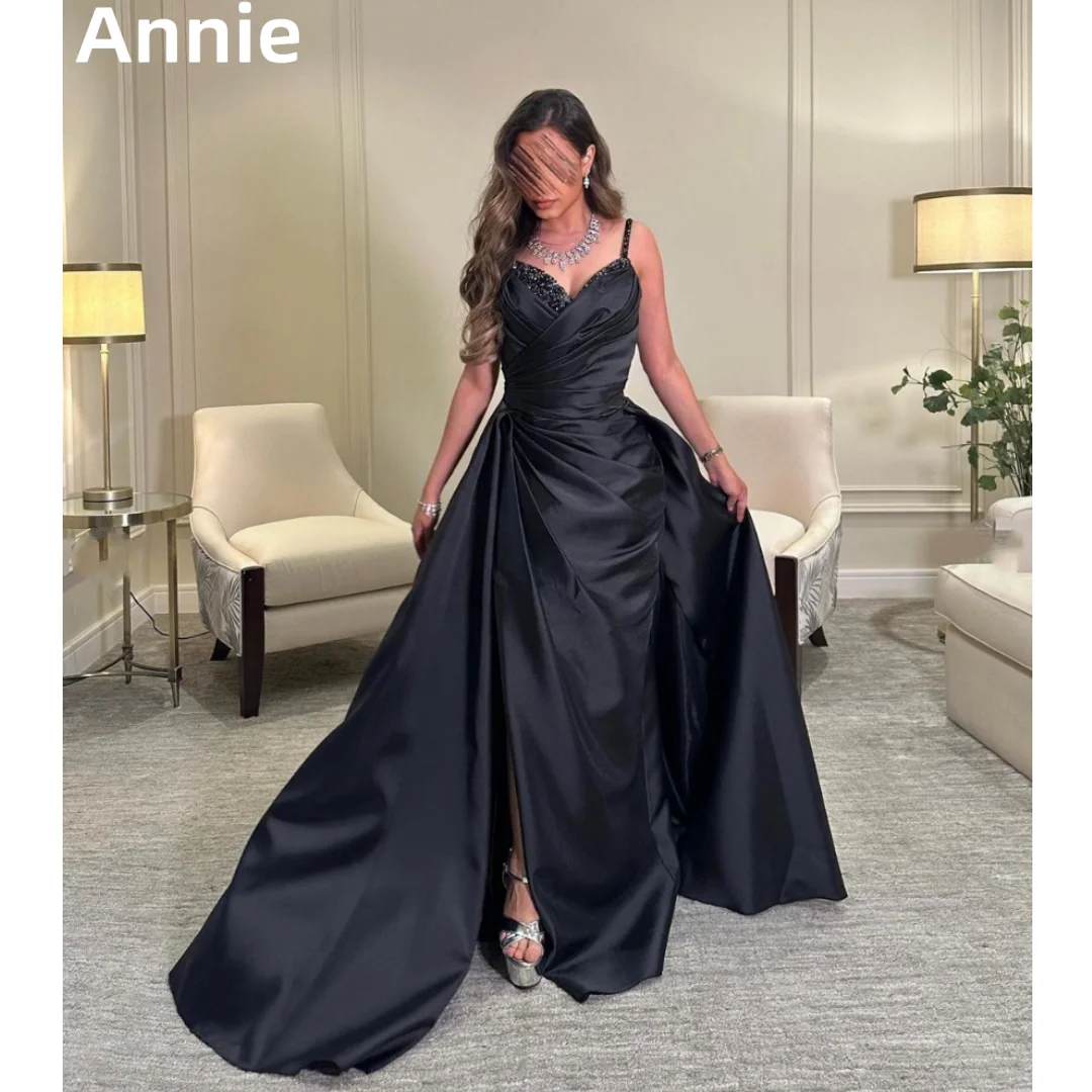 Annie Black Prom Dresses Luxurious Satin Cloak Prom Dress 2024 فساتين السهرة Formal Occasions Mermaid Dinner Party Dresses