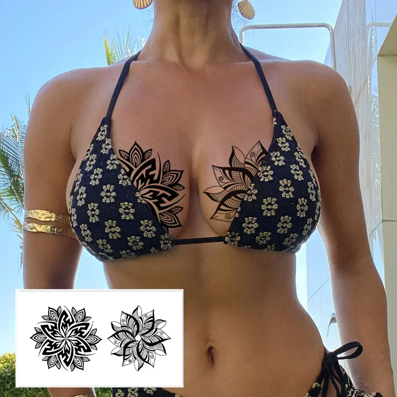 

Sexy trend chest leaf tattoo stickers nipple stickers herbal juice waterproof and sweat-proof solid color temporary stickers