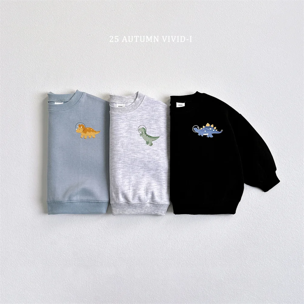 

2025 New Kids Boys Cotton Sweatshirt 2-7Y Children Cartoon Dinosaur Space Rocket Printed Casual Autumn Winter Warm Pullover Top