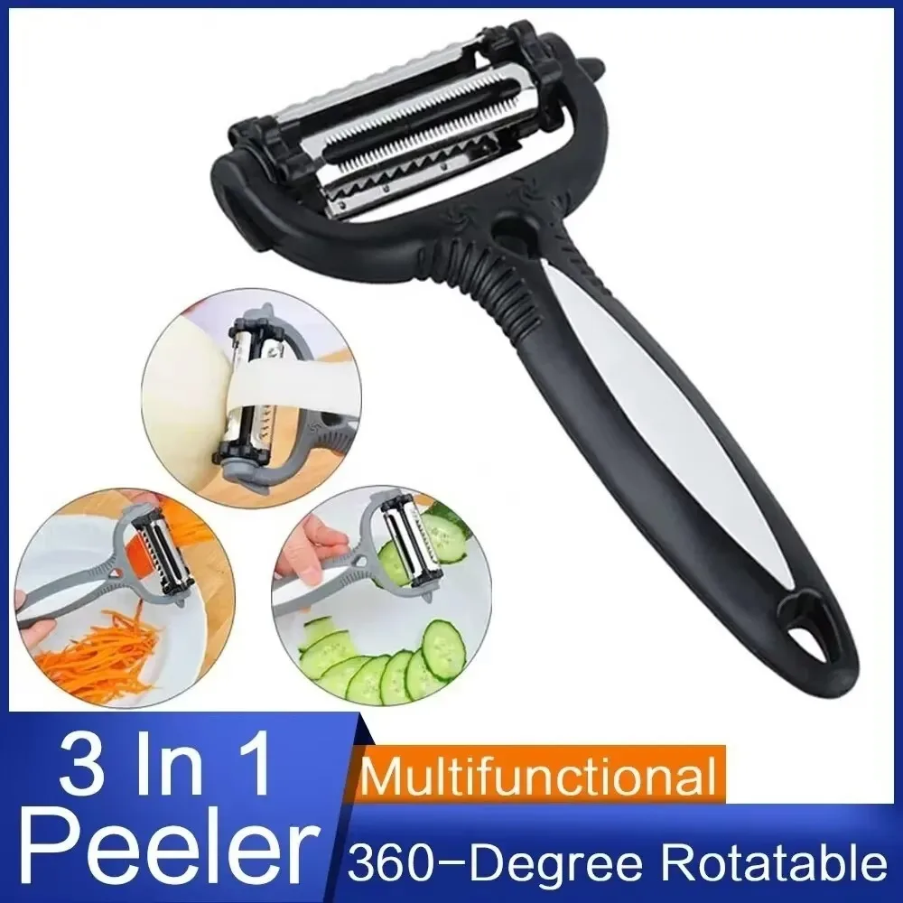 

New Fruit Vegetable Peeler Rotary Design Stainless Steel Multifunctional Peeler Easy To Clean 3 in 1 Peeler