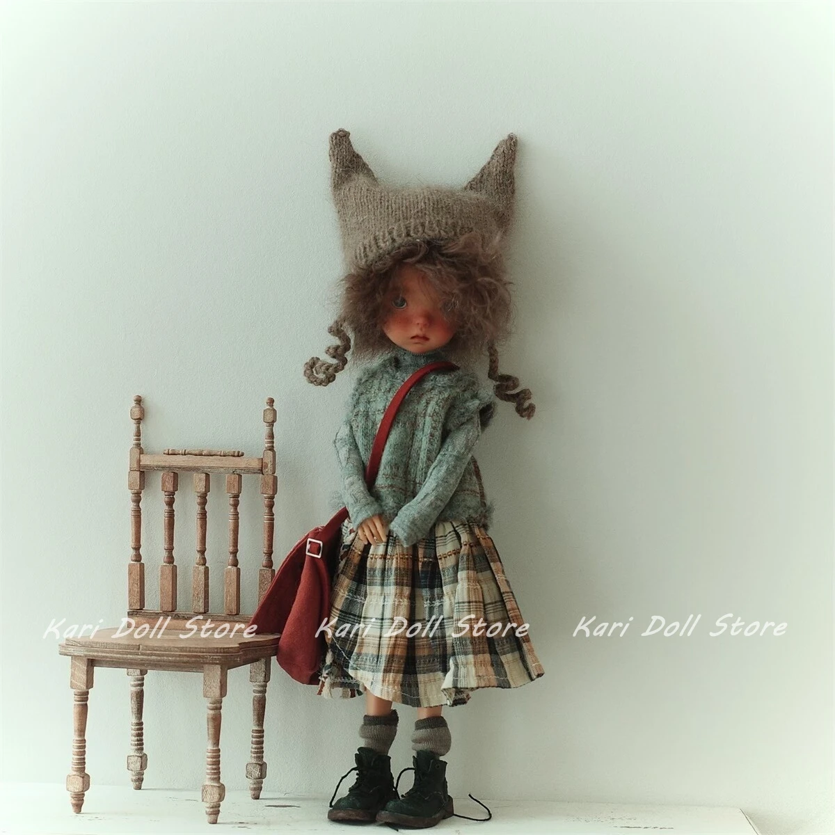 Conjunto de roupas e saias de boneca Kari, chapéu de lã e saia xadrez para boneca Landazz Landoudou