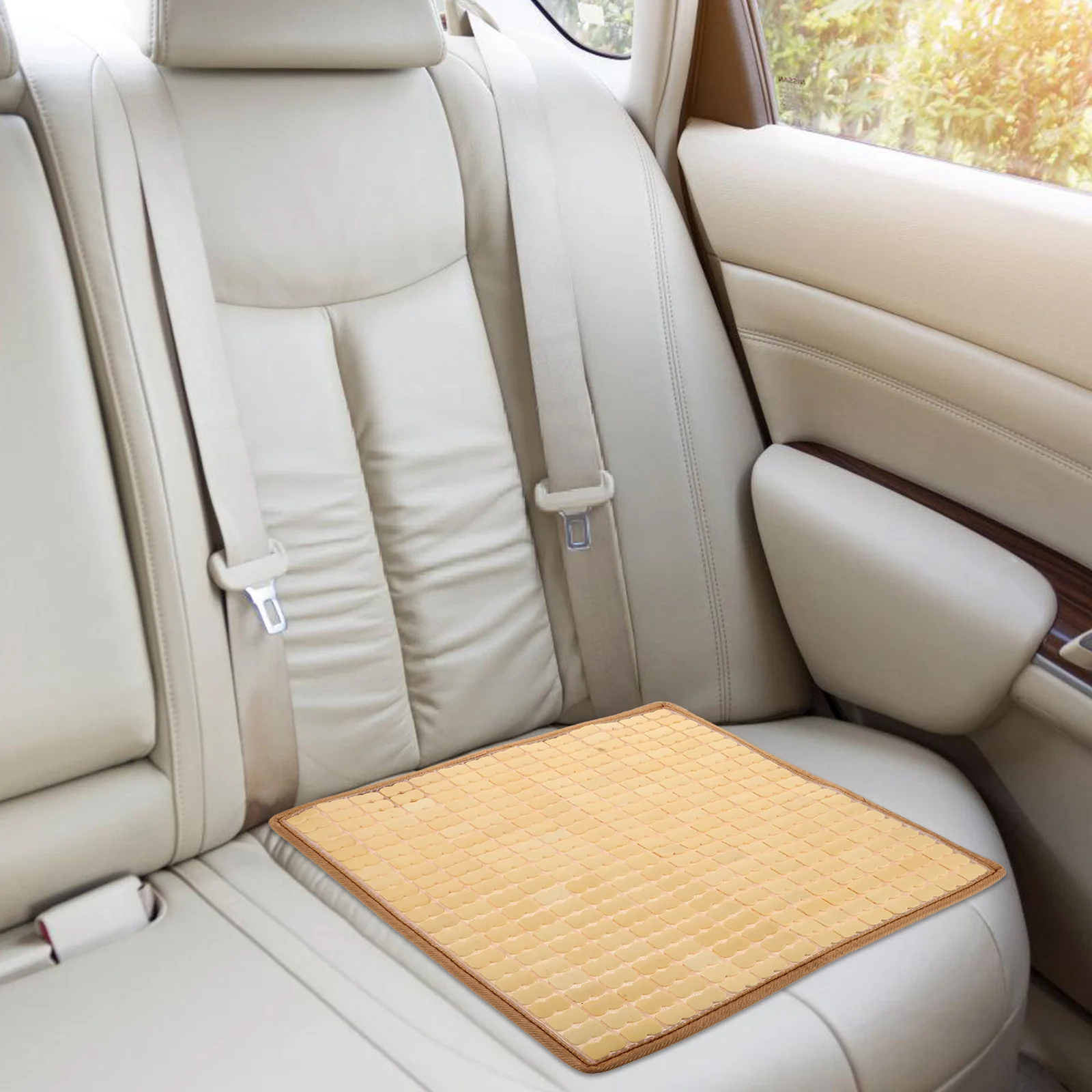 

Bamboo Seat Cushion Summer Cooling Pad Breathable Anti-Slip Car Chair Cover Office Sofa Beige Car Mat Carseat Pad