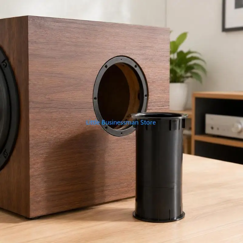 Speaker Enclosure Guide Tube in Black ABS with Reinforcing Ribs and Flared Opening for Cabinet Replacement and DIY Repair M76A