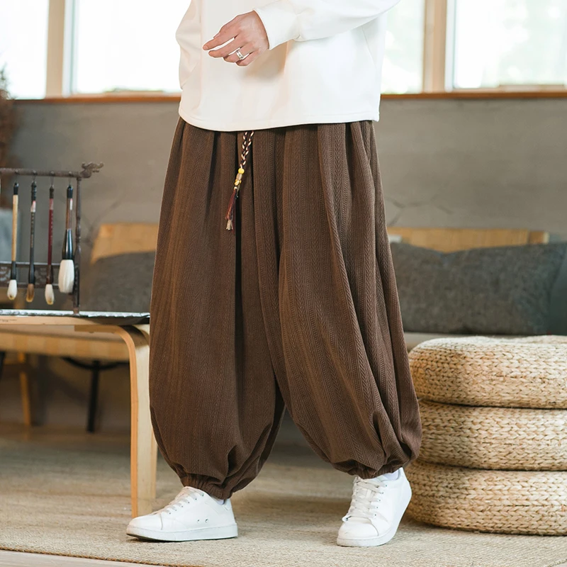 

Spring Autumn Loose Harem Pants Men Hip Hop Vintage Casual Knit Pants Mens Solid Jogging Elastic Waist Wide Leg Trousers M-5XL