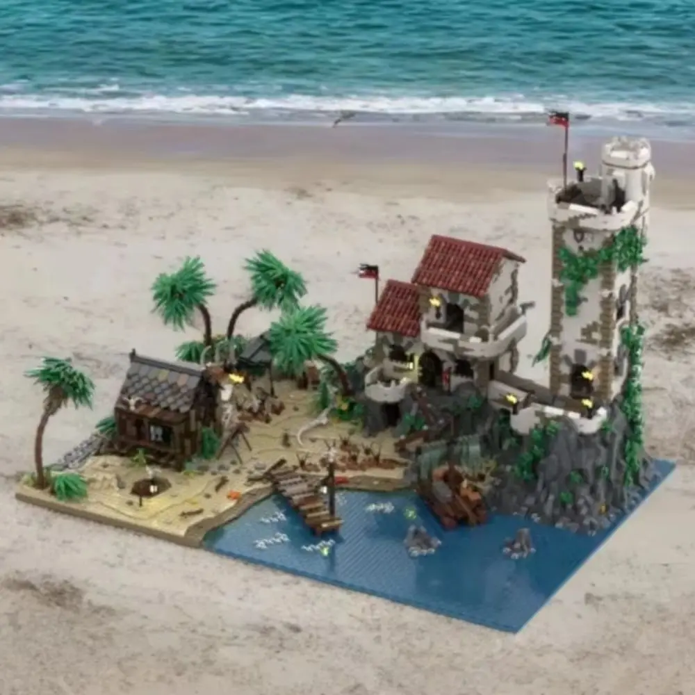 

MOC 21322 Пираты Барракуды, залива, пляжный дом, набор строительных блоков, порт, соува, идея острова, кирпичи, игрушки, подарок для детей