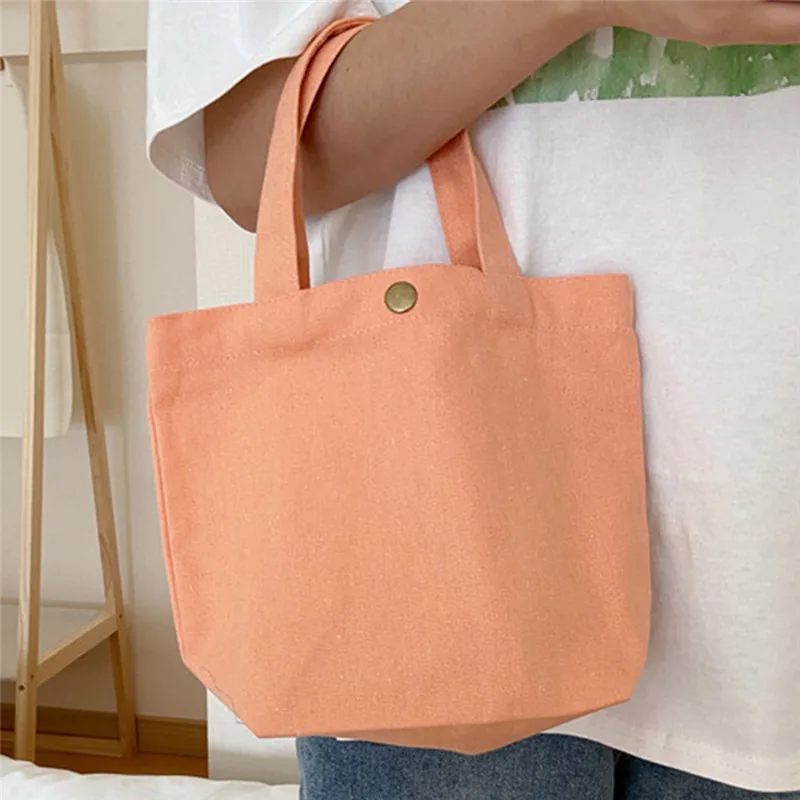 Simple Canvas Bag Women Shoulder Bags Foldable Picnic Pouch Small Tote Black Shopper Large Capacity Student Lunch Box