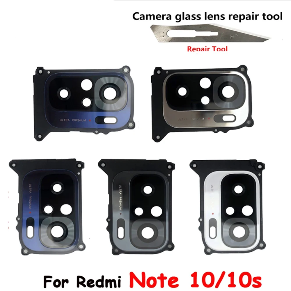 Geri arka kamera cam Lens Xiaomi Redmi için not 10S 10 M2101K7BG kamera cam çerçeve tutucu değiştirme ile