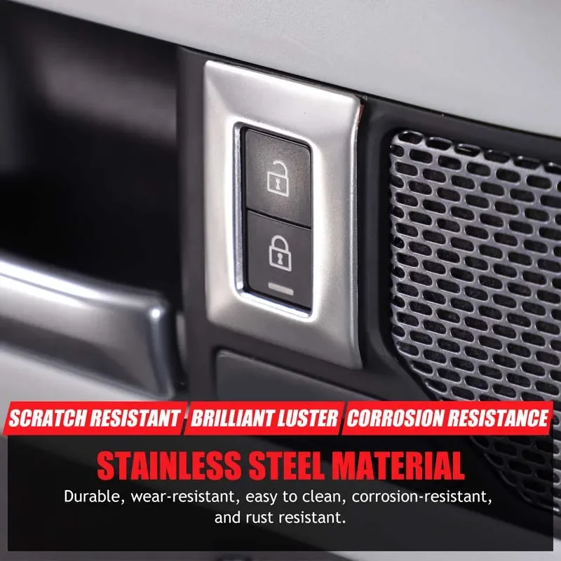 

Алюминиевый сплав, серебристый для Land Rover Defender 90 110 2020-2024, кнопка замка двери автомобиля, декоративная рамка, аксессуары для интерьера