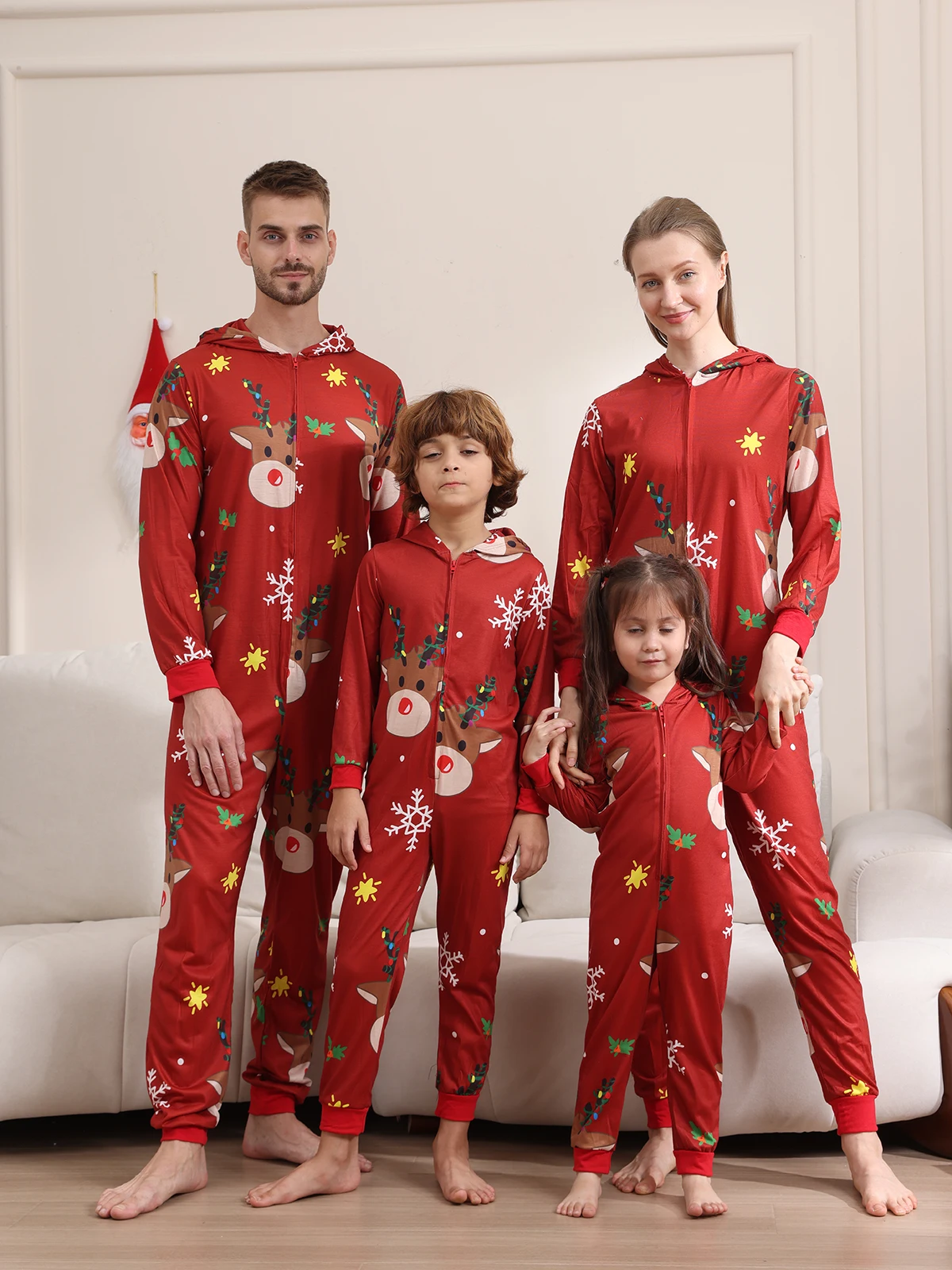 Fashion Christmas Family Pyjamas 2024 Xmas Cartoon Print Hooded Onesie Mother Kids Family Matching Outfits Holidays Baby Clothes