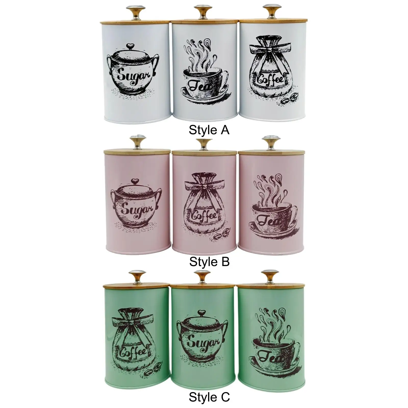 Kitchen Counter Storage Jars with Lids Bamboo Iron Coffee Tea Sugar Canisters Set for Home Decor and Order
