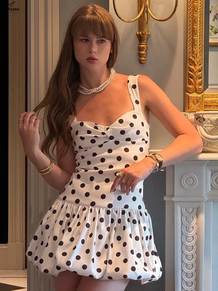 

Oymimi Autumn White Print Womens Dresses Fashion V-Neck Open Back Zipper Dresses Elegant High Waist Pleated Mini Dress Female