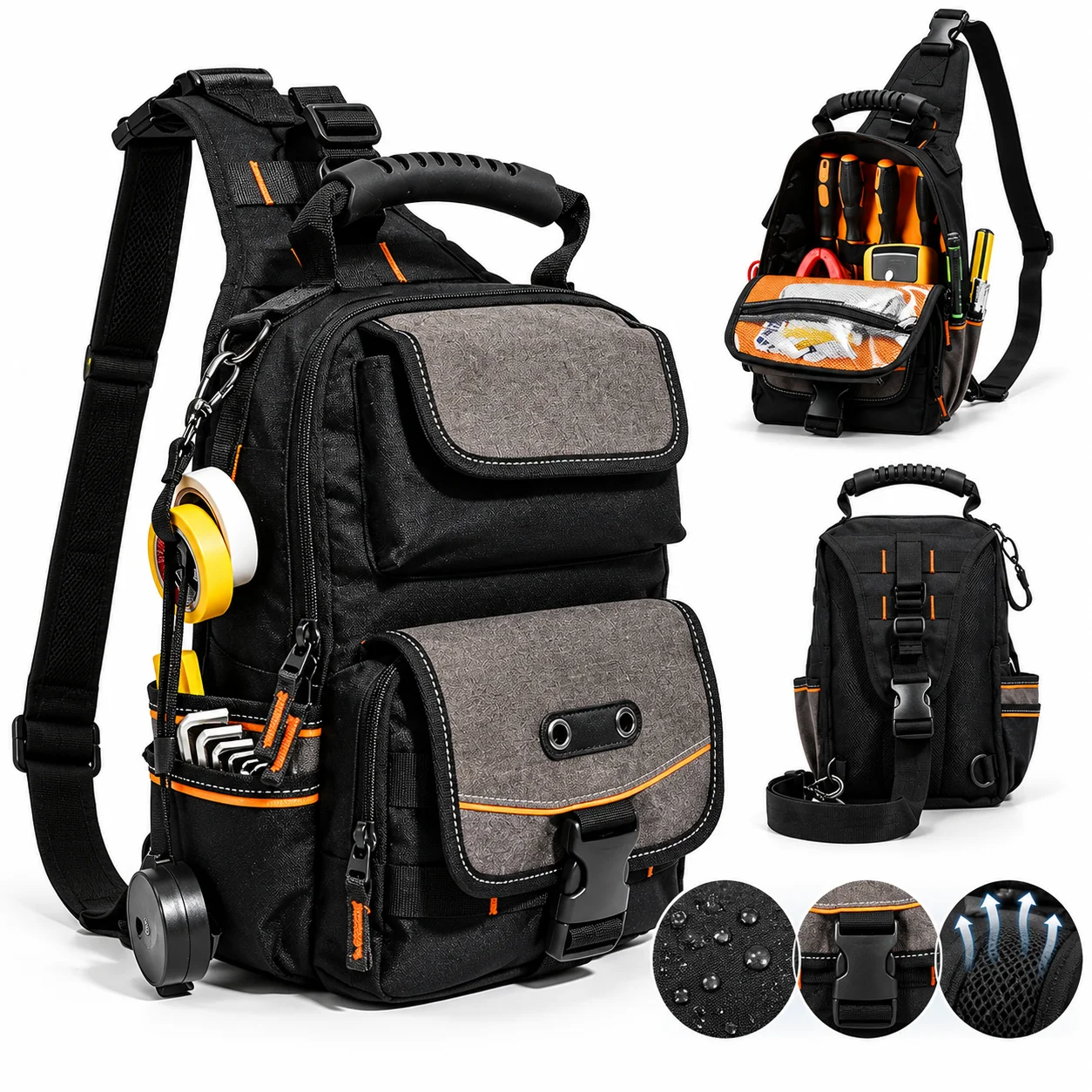 Zippered Electrician Tool Pouch Ergonomic Handle Portable HVAC Tool Organizer Shoulder Strap Durable Tool Pouch Bag Maintenance