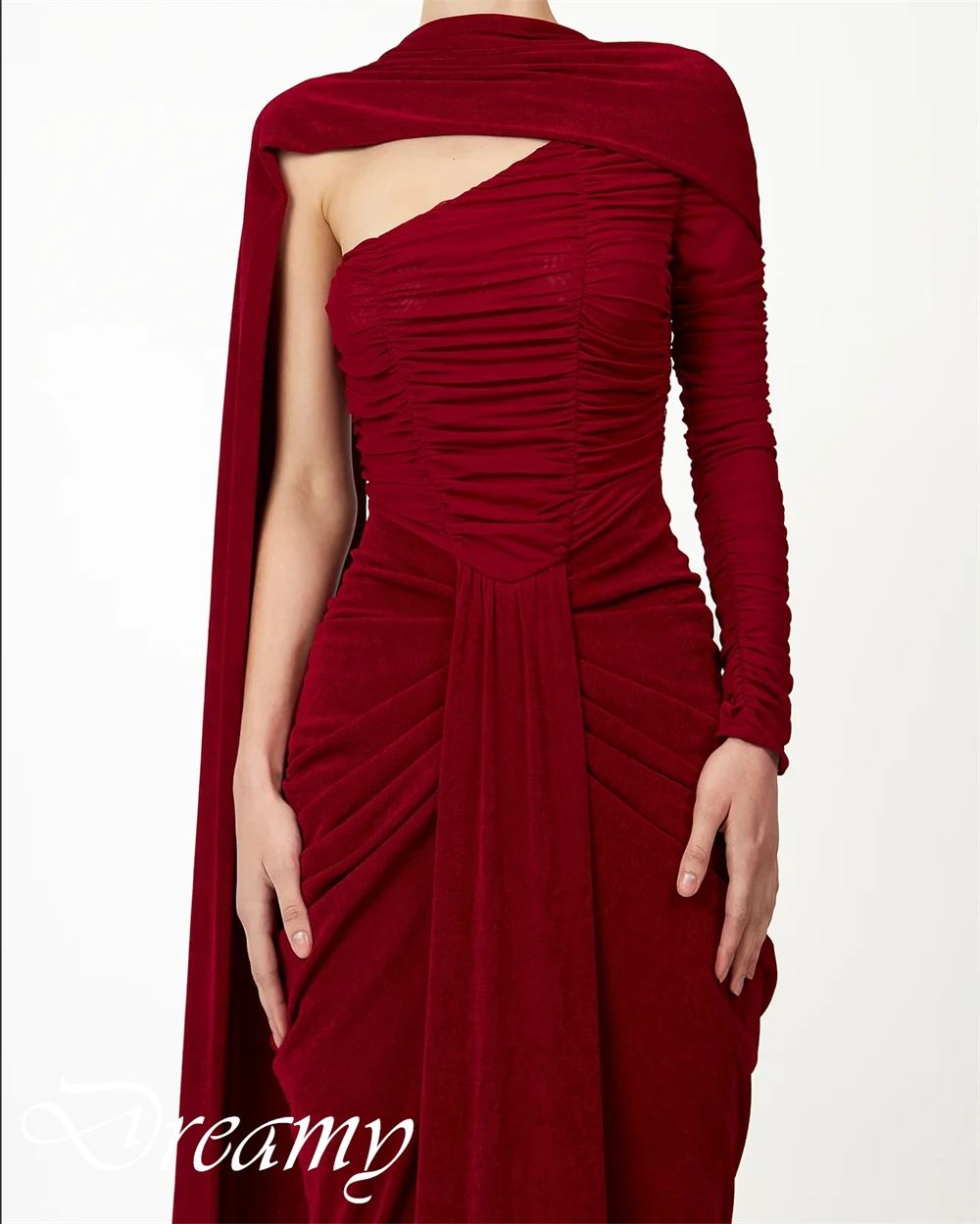 تخصيص  تخصيص حساسة واحدة الكتف طويلة الأكمام مساء اللباس رشيقة أشرطة الطابق طول حزب اللباس مثير غمد Pr #6