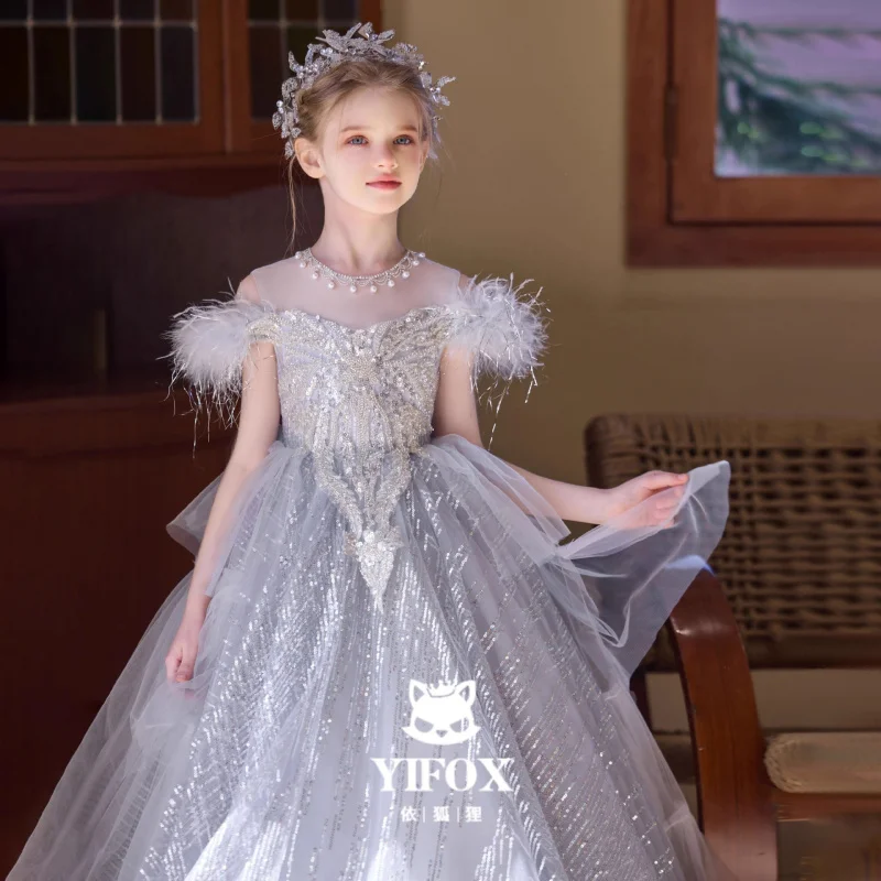 

Girls' Evening for Older , High-End Luxury Niche Birthday Girl Princess Dress, Children's Host Piano Performance C