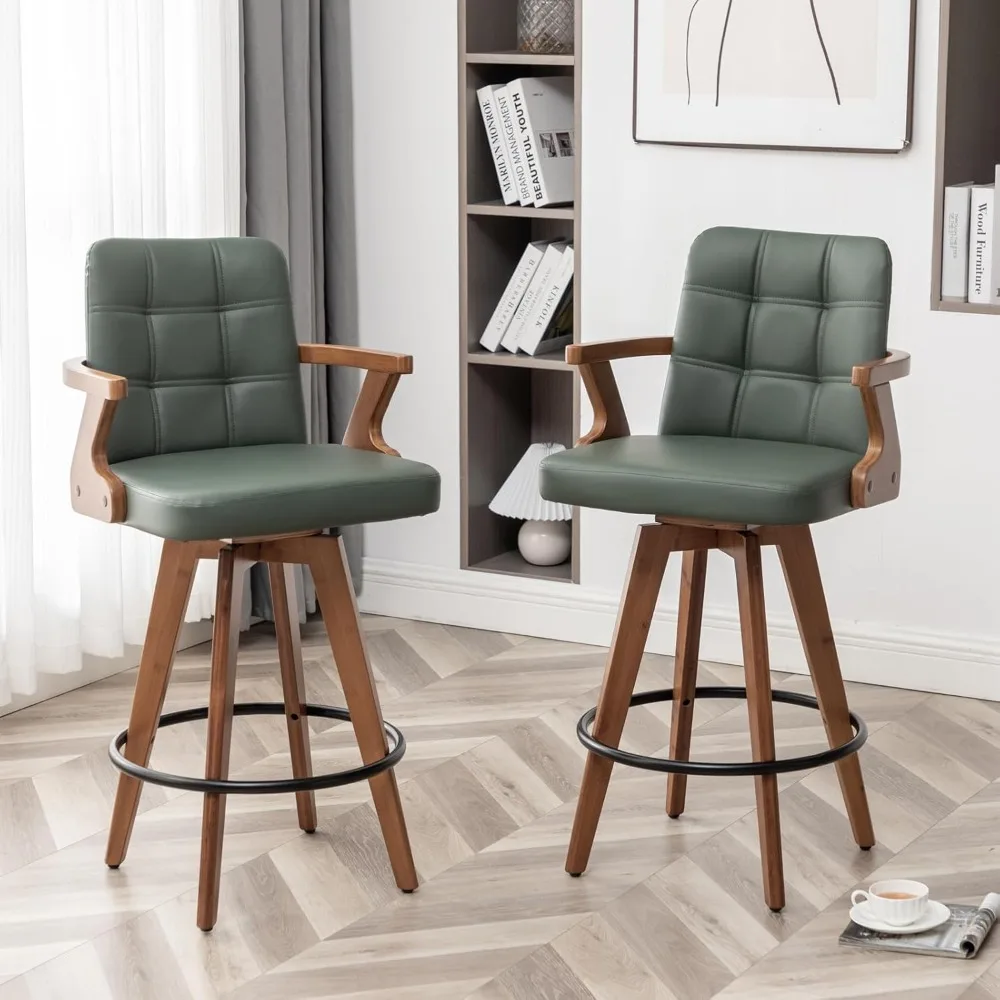 

Барные стулья на стойке 30 дюймов, барный стул с кожаной обивкой, поворотные барные стулья со спинкой и подлокотниками, современный набор из 2 барных стульев для K