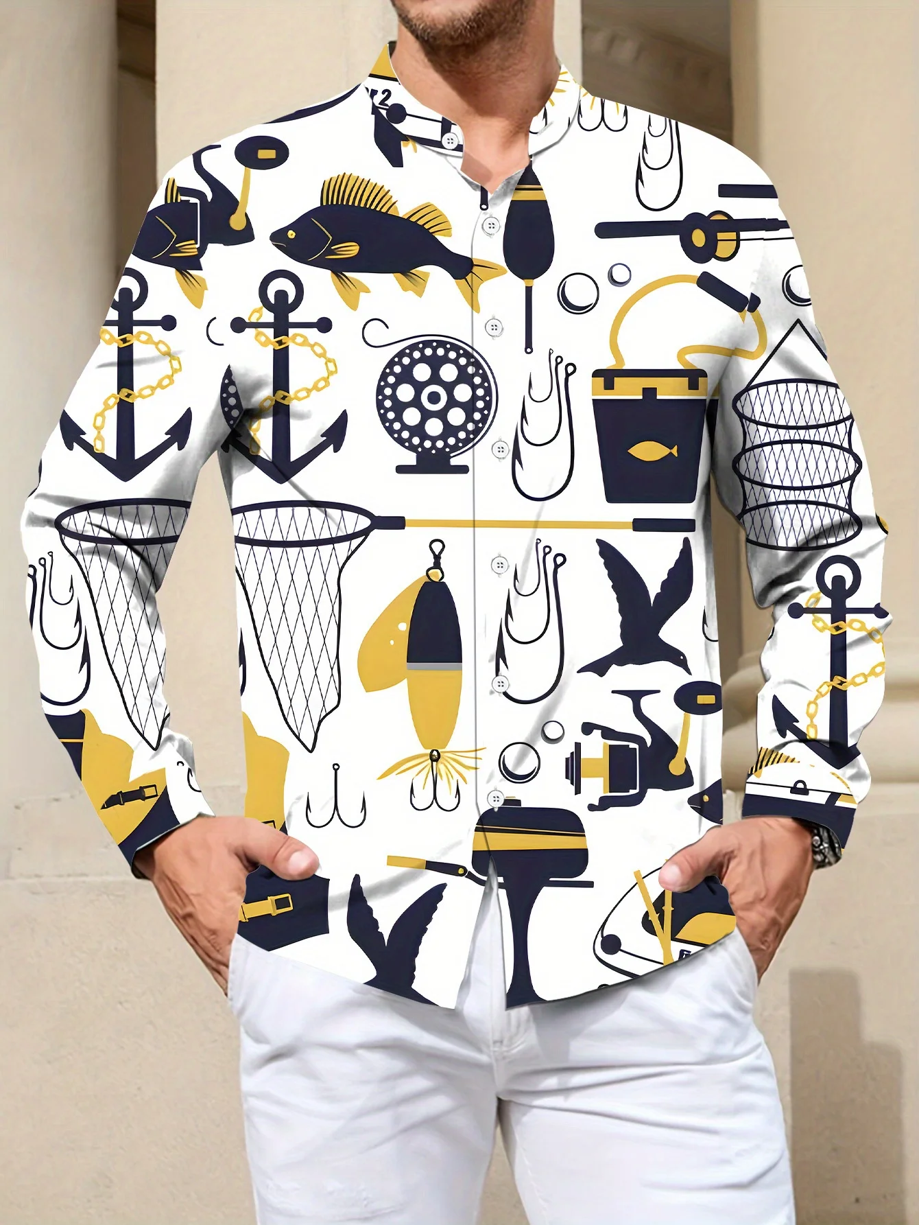 

Men's shirt regular lapel shirt men's 3d printing irregular geometric printing casual street long sleeve fashion printed shirt、