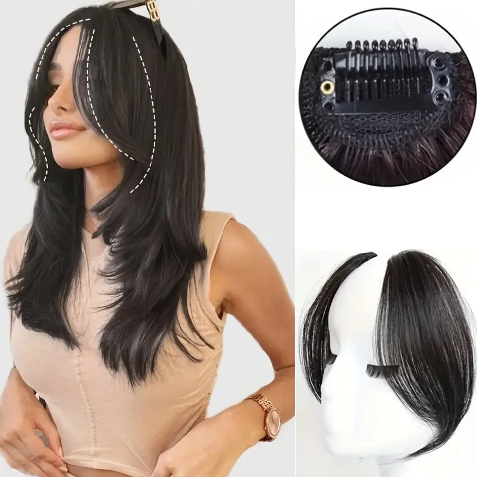 2pcs Side Bangs Synthetic Hair Extension Easy Clip In Gradient Bangs Natural Seamless Synthetic Fringe Hairpiece For Women Girls