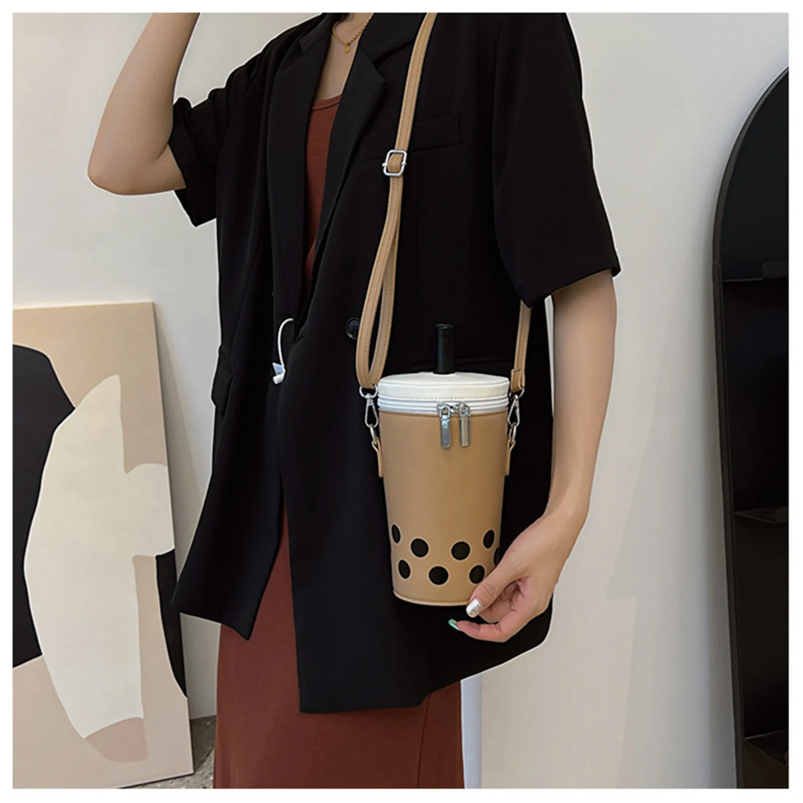 Cute Milk Tea Cup Shaped Crossbody Bags Women Small PU Leather Bucket Bag Shoulder Bag Female Harajuku Luxury Mobile Phone Purse