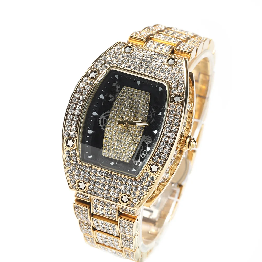 Big Men's Watch Waterproof Full Iced Out Rectangle Dial Luxury Brand Quartz Automatic Wrist Mens Hiphop Watch