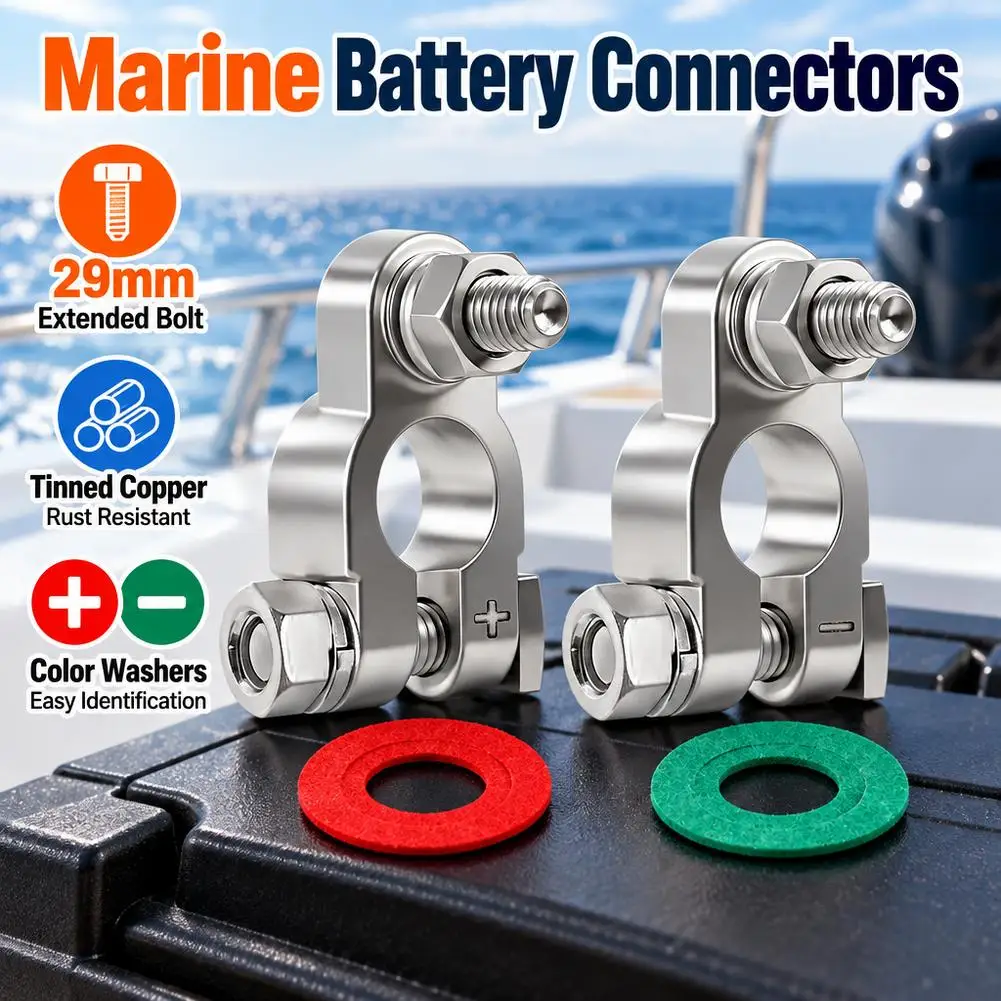 Universal Battery Terminal Connector Positive & Negative Clamps with Rust-Proof Washers for Auto Motorcycle Lorries Boats