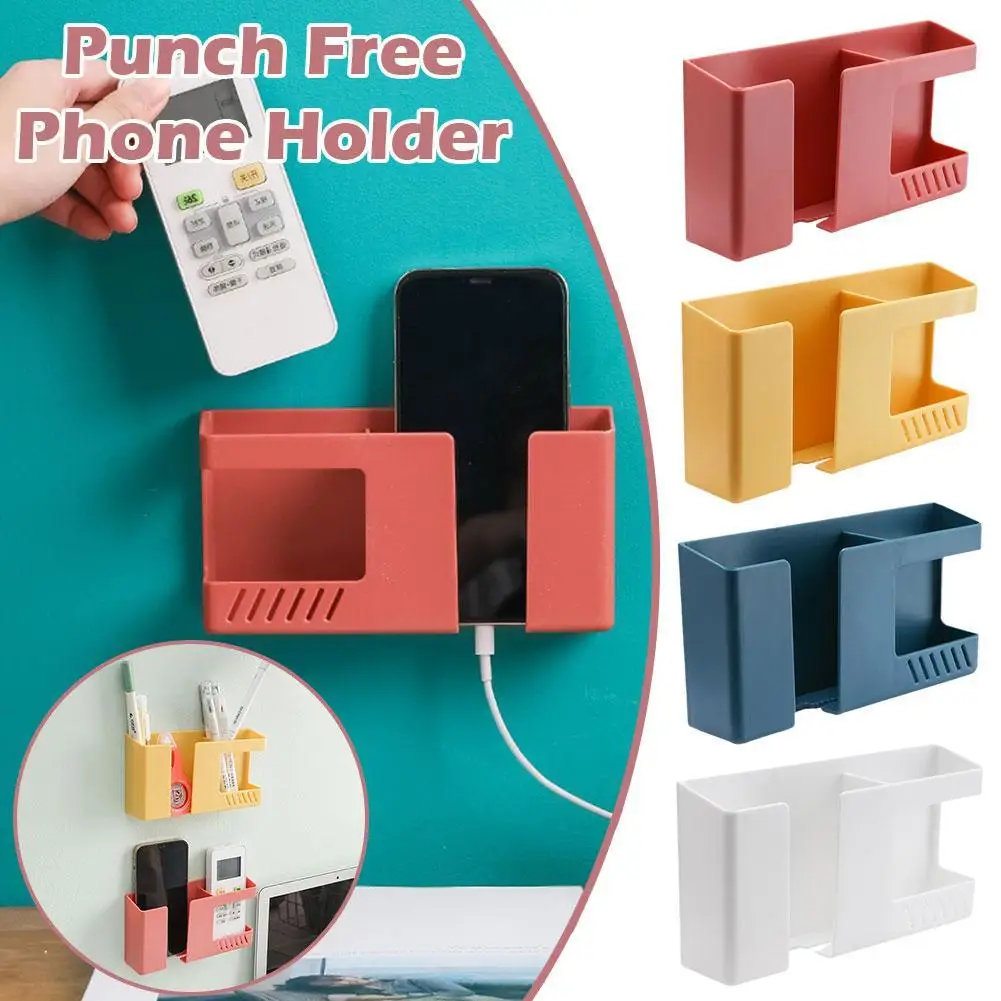 1PC Wall-Mounted Remote Control Storage Box Rack Non-Punching for TV Air Conditioning Mobile Phone Charging Organizer