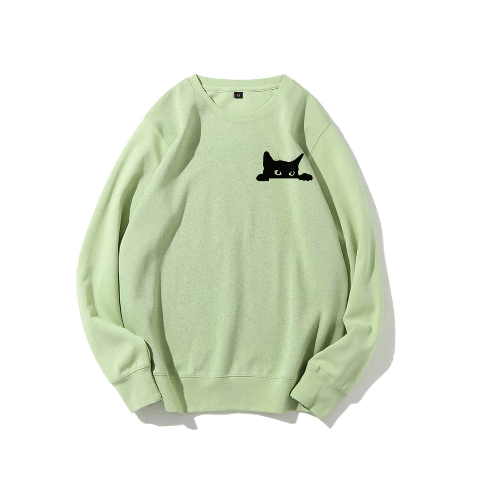 Sweatshirt kasual Halloween kucing terbuka lucu hadiah pemilik hewan peliharaan Sweatshirt lengan panjang musim gugur wanita