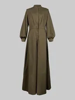Uoozee Urban Female High Waisted Wide Leg Jumpsuits Solid Color Sleeves Loose Buttoned Stand Collar One-piece Outfits No Belt - Image 5