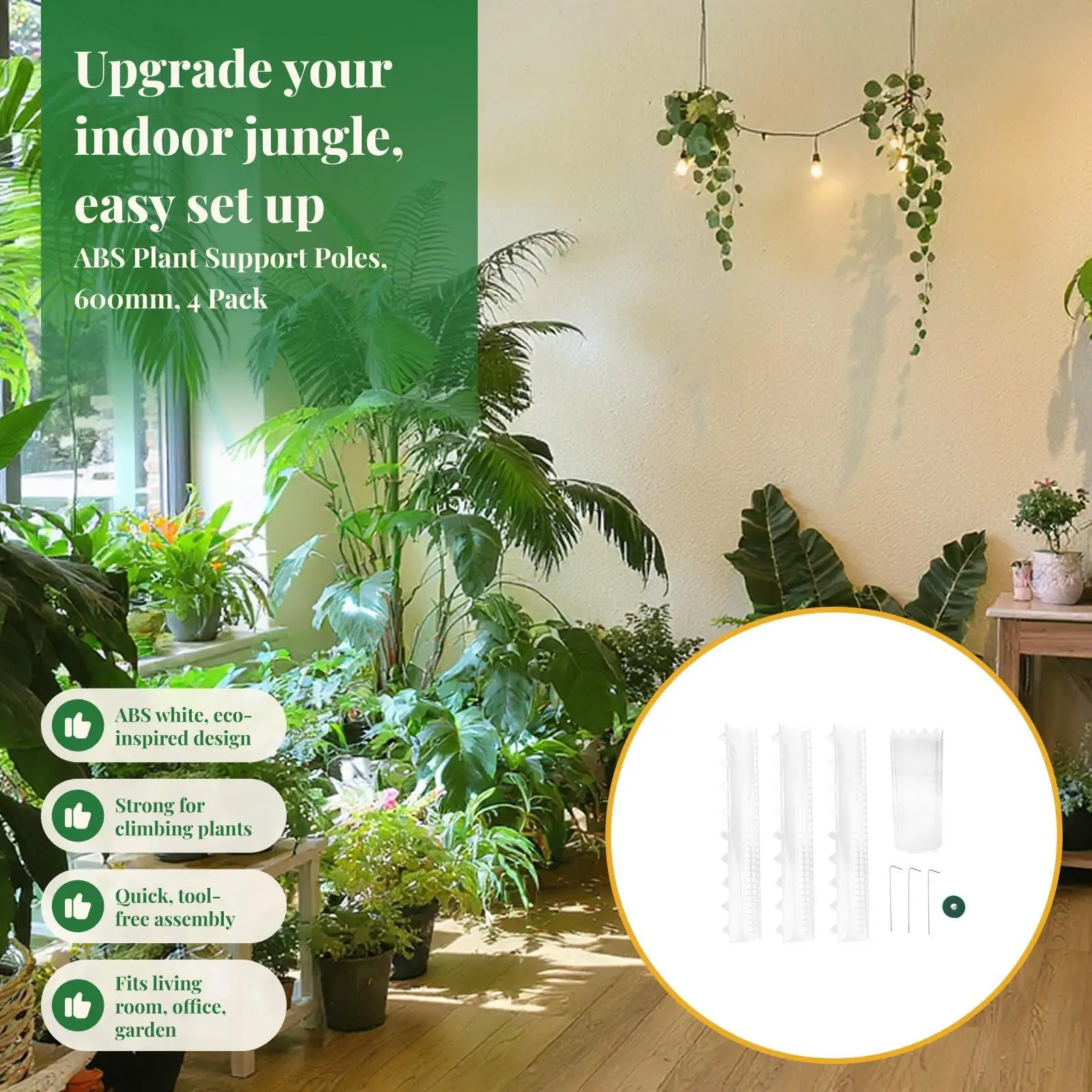 4 Pieces 24inch Plant Support Connectable Stackable plants pole Sticks for Indoor Climbing Plants Garden Growing Courtyard