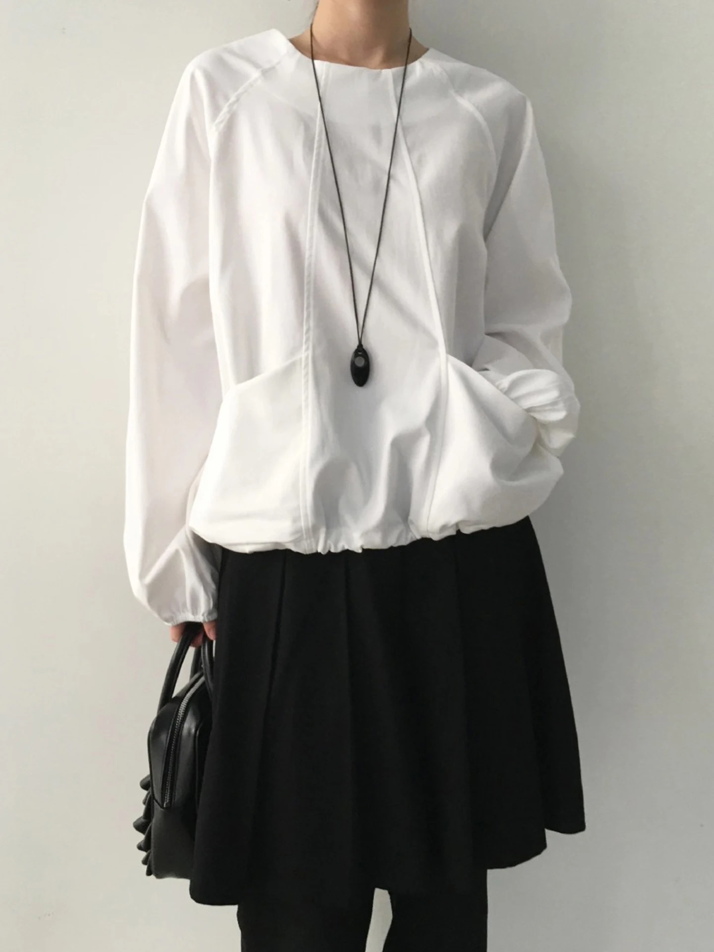 Casual round Ne Long Sve Dstring Loose Women's irt Spring New Sle Comfortable All-Match Overhead Top Korean Sle