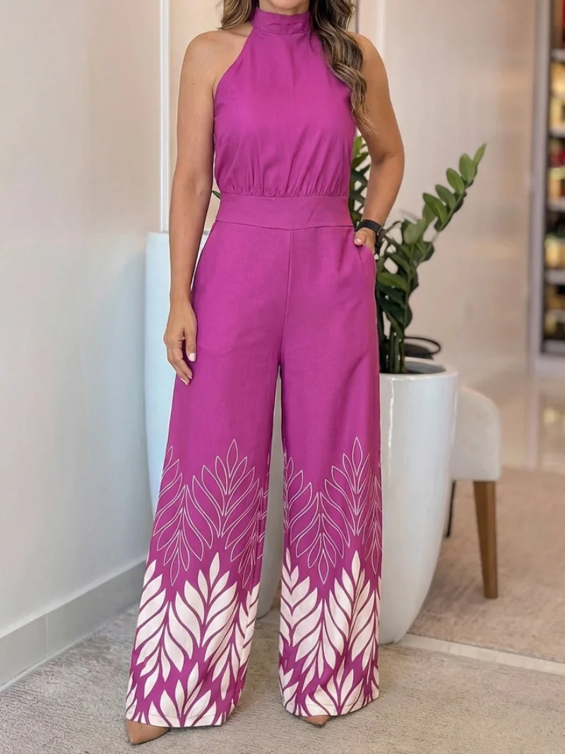 Summer Women's Sleeveless Strap Hanging Neck Pullover Jumpsuit Casual Elegant Vacation Style 2026