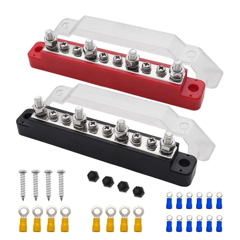 2pcs 10-Way Type B Busbar Set 150A BusBar Block with Cover Power Distribution Terminal Block for Car Boat Marine Caravan RV