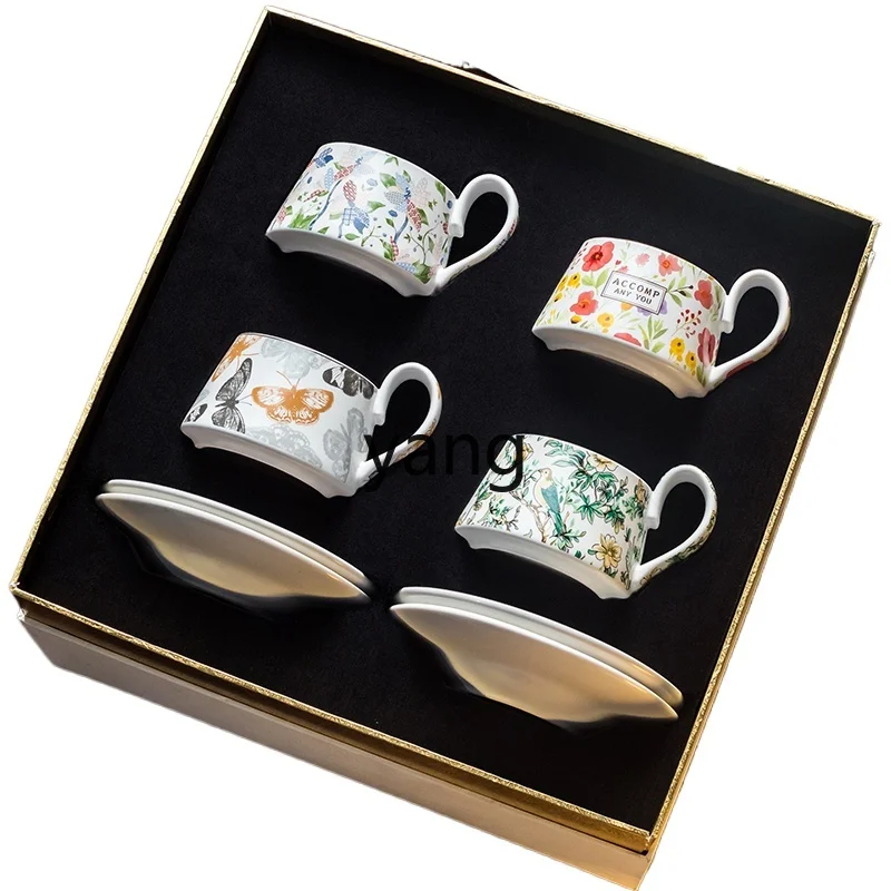 

tgf Vintage Floral and Bird Mid-century Mug High-end Ceramic Coffee Cup and Saucer French Retro Style