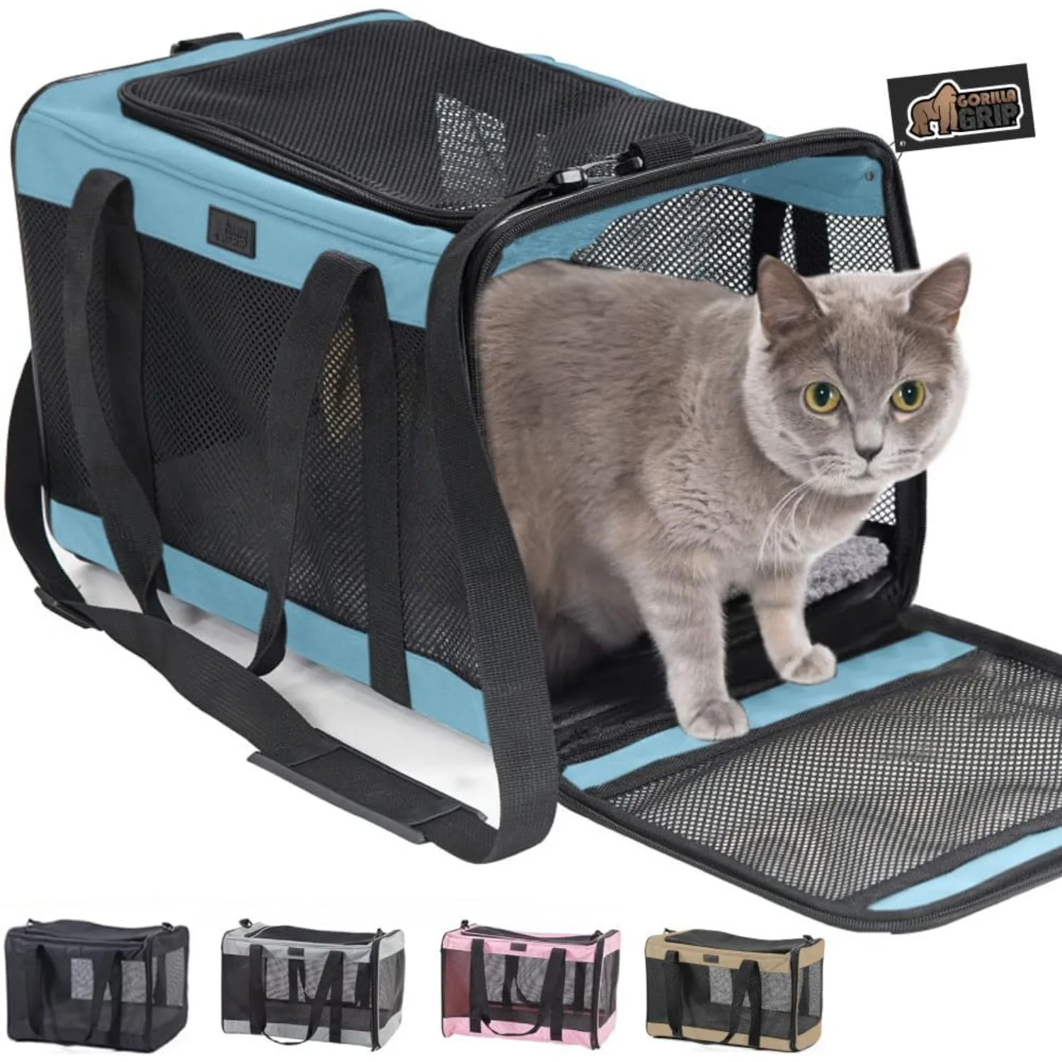 

Travel Kennel for Small Animals Up to 15lbs, Soft Collapsible Carrier for Rabbits Cats Dogs, Top and Side Entry Breathable Mesh