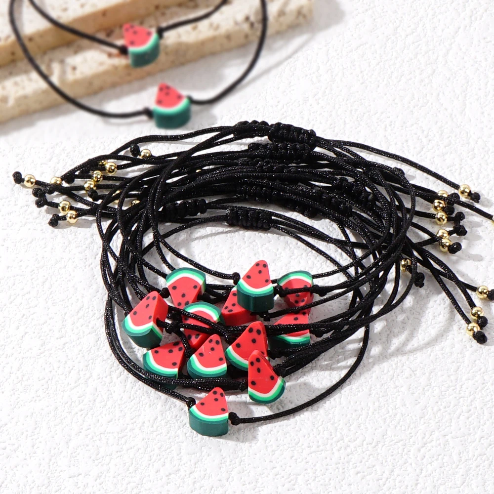 2/4/6/10PCS Simple Rope Watermelon Bracelet Boho Fruit Heishi Bracelet Set Handmade Adjustable Rope Jewelry Women Men