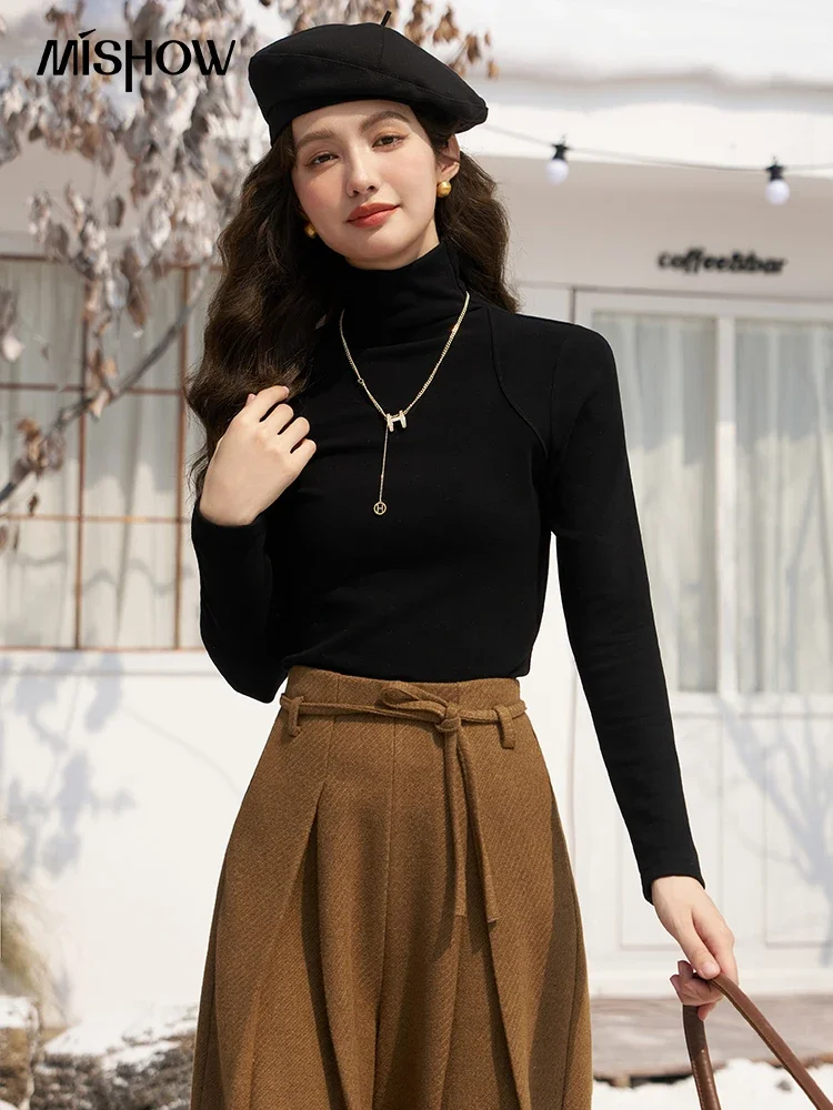 MISHOW Mock Neck Bottoming Shirt Long Sleeve Inner Tops for Women 2023 Autumn Winter New Fashion Warm Slim T-shirt MXC58Z0290