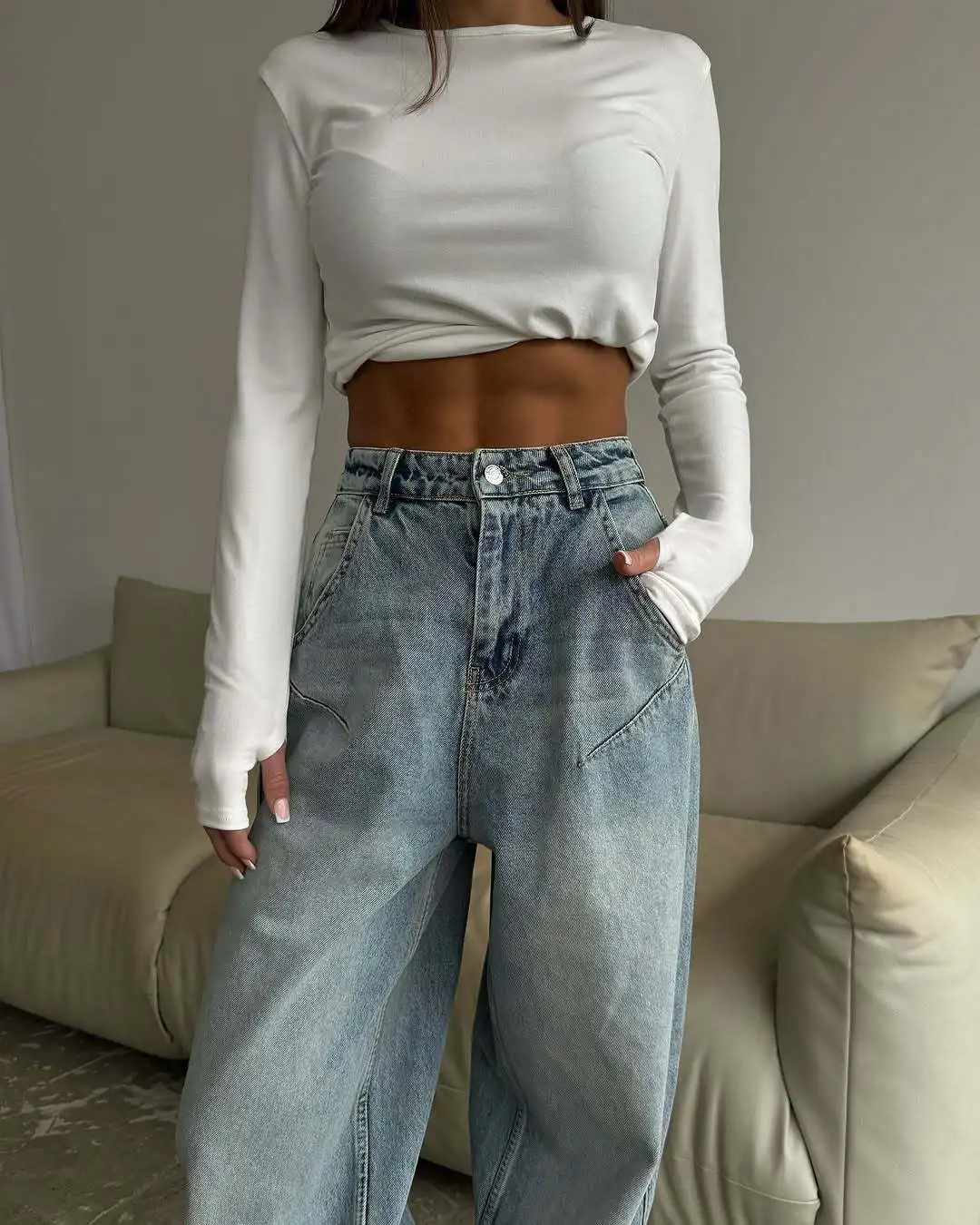 Amerykańskie jeansy vintage z niskim stanem, bez elastycznego materiału, sprane, o prostych nogawkach, damskie, jesienne, streetwear