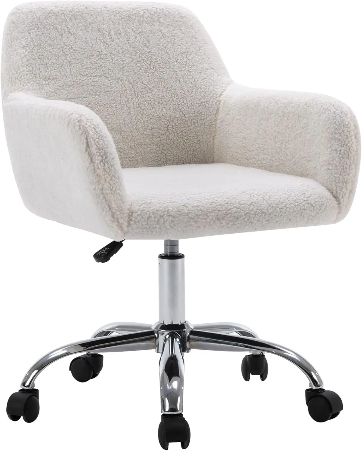 

Faux Fur Vanity Makeup Desk Chair, Comfy Fluffy Swivel Modern Leisure Armchair with Wheels, Upholstered Fuzzy Height