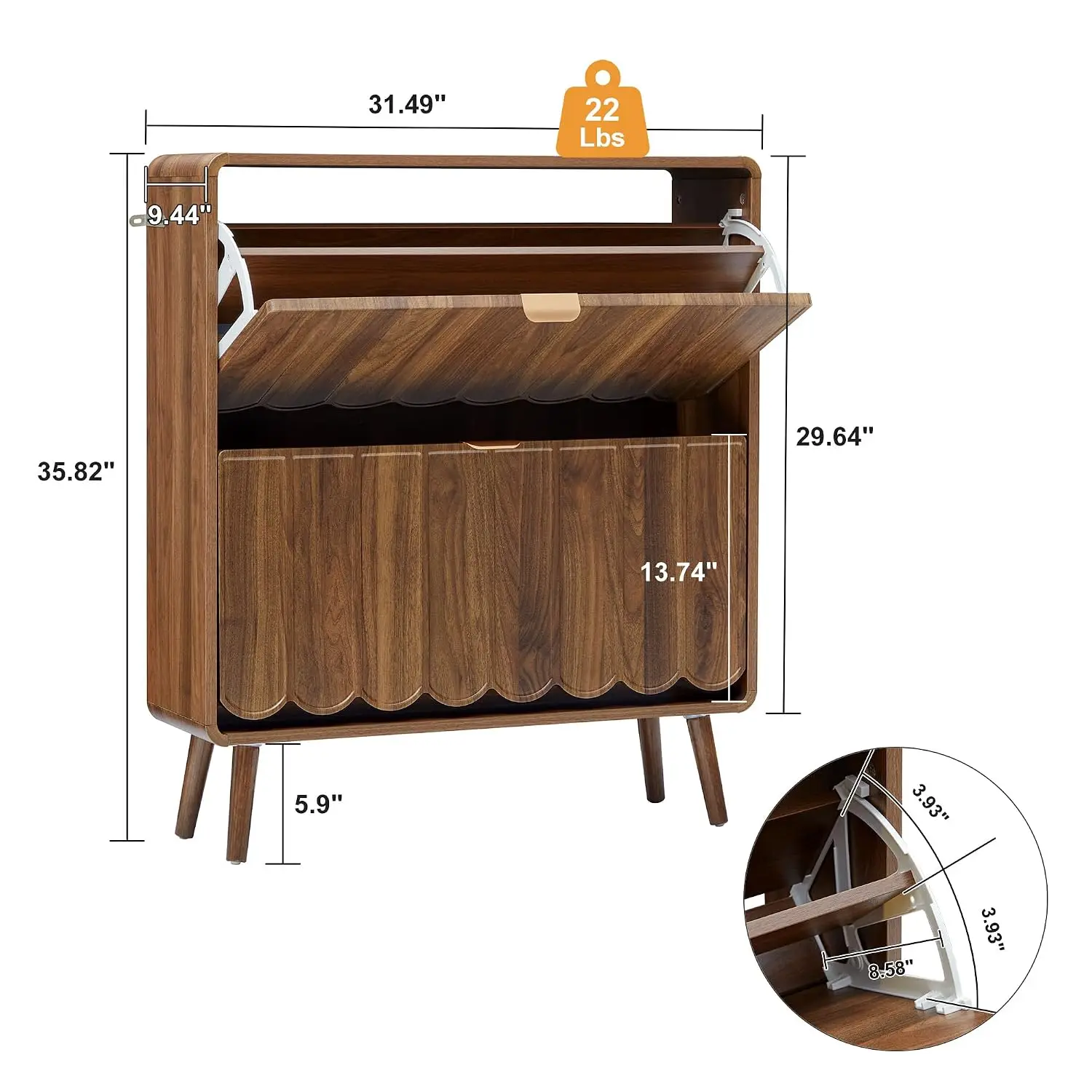 Narrow Wave Panel Wood Shoe Cabinet with 2 Flip Drawers, Freestanding Entryway Shoe Storage Organizer, Customized