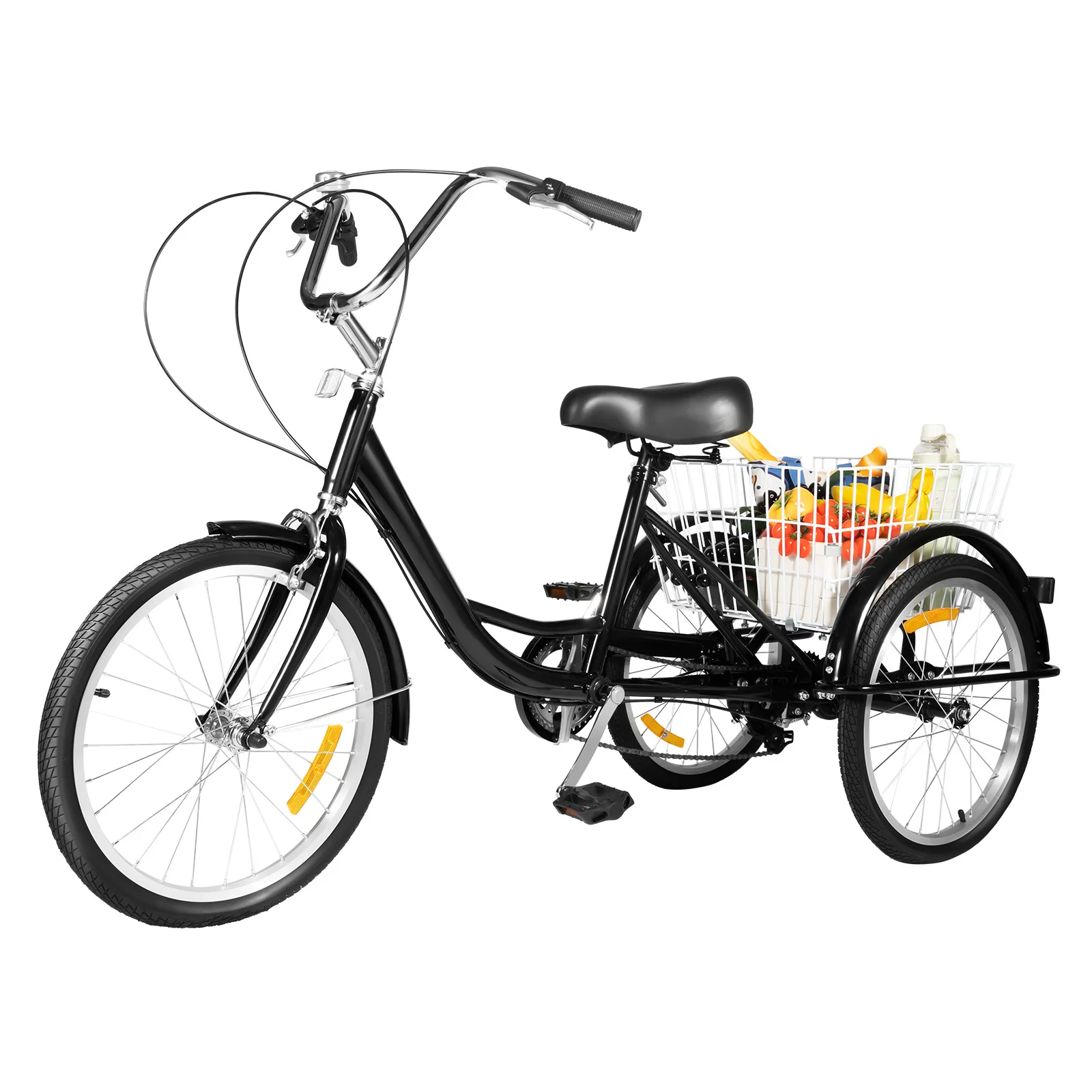 20 Inch Adult Tricycle 3-Wheel Bike 8-Speed Trike Bicycle with Shopping Basket for Entertainment Shopping or Exercise