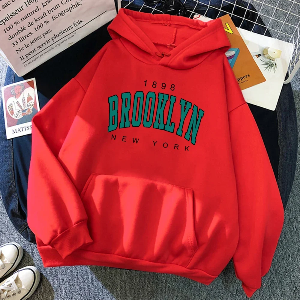 1898 Brooklyn New York Printed Women Hoodies Fashion Fleece Hoody Creativity Pullover Clothing Street Loose Sweatshirts Women'S