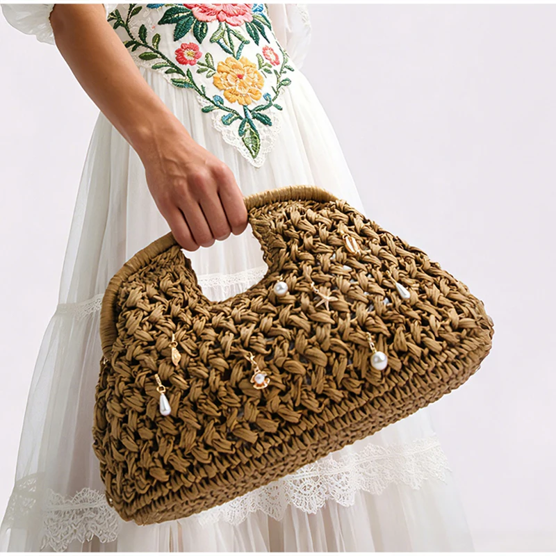Marke Woven Clutch Tasche Luxus Neue High-end-Meer Urlaub Reise Große Kapazität Stroh frauen Einfache Textur Mode brieftasche – Detail 35