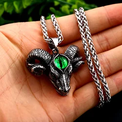 Vintage Stainless Steel Satan Skull Necklace Pendant Men Punk Satan Sheep Head Demon Eye Pendant Jewelry Goth Accessories