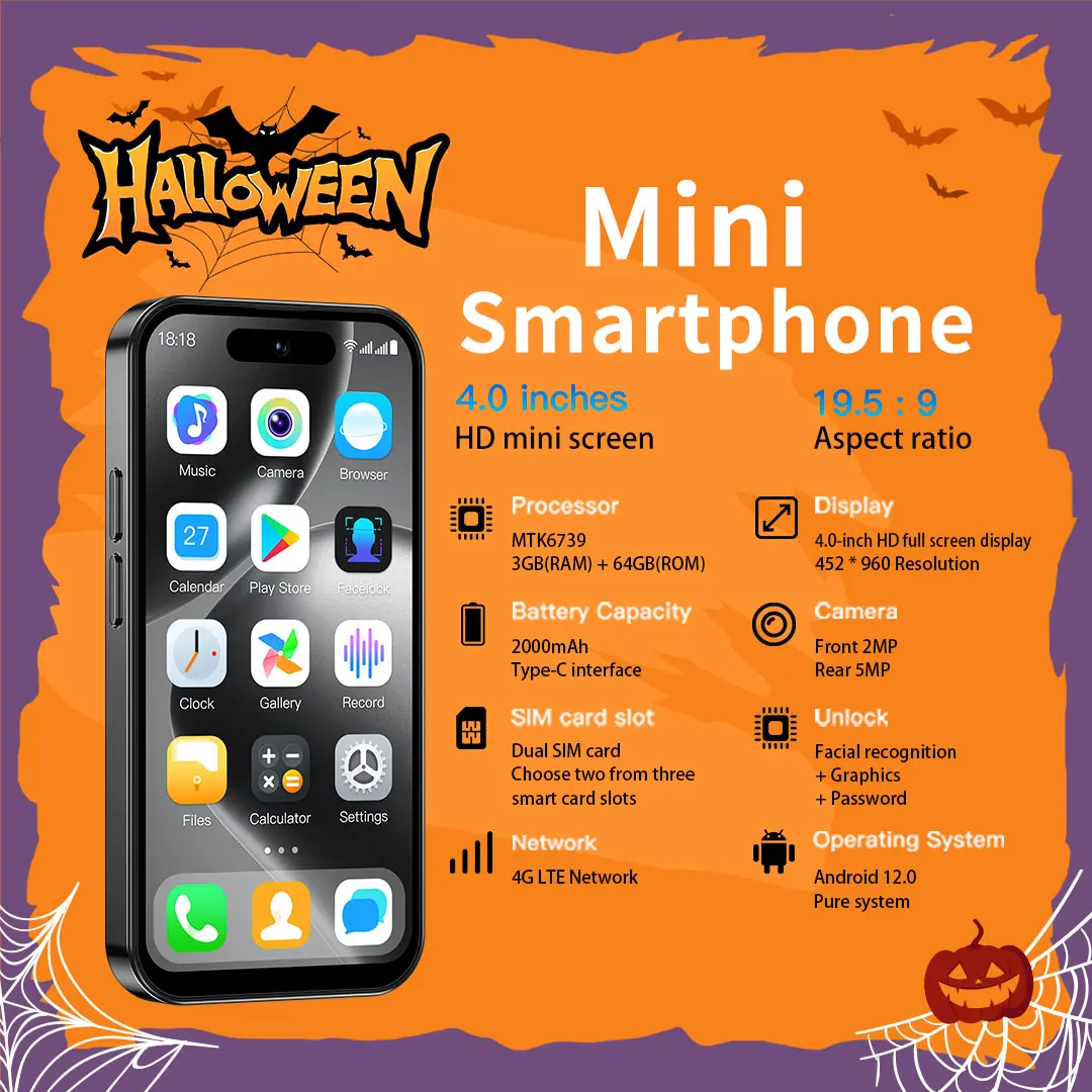 2025 New ONEMYTH M17 Pro Mini Smartphone 4.0-inch HD Android 12 4G Dual SIM 3GB+64GB 2000mAh Compact Phone