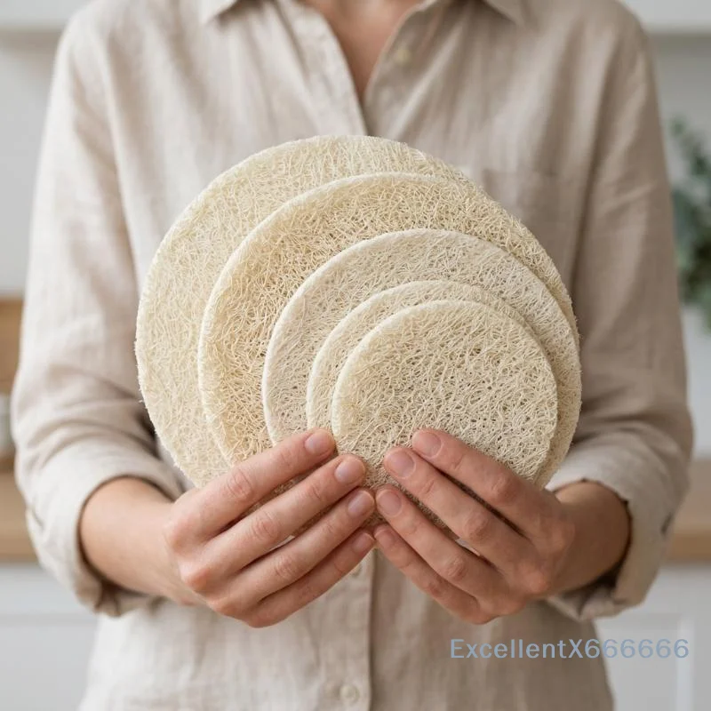 Eco Natural Loofah Cup Coaster Round Double Sided Heat Resistant Teapot Pad for Home Kitchen Dining Table Housewarming Gift