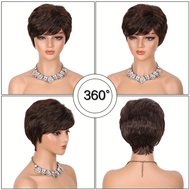8-inch brown short synthetic wig for women, with a natural look, lightweight and breathable